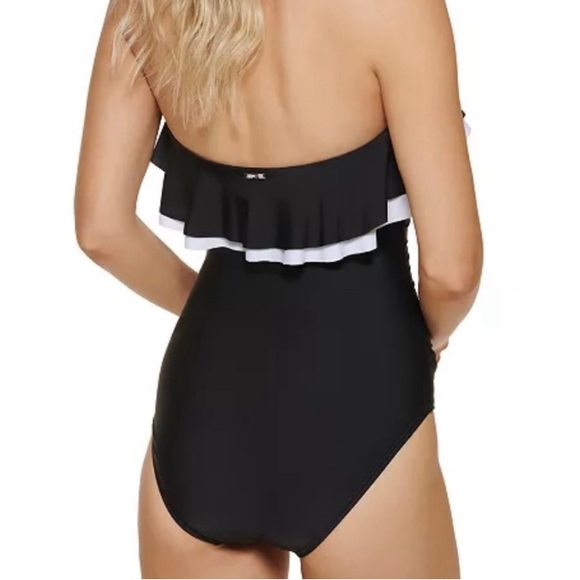 New Tommy Hilfiger Women's Bandeau One Piece Swimsuit_Navy&white_size 10 - Picture 3 of 10